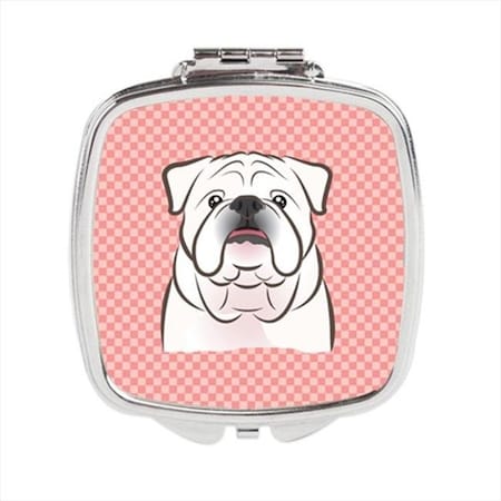 Carolines Treasures Carolines Treasures BB1220SCM Checkerboard Pink White English Bulldog Compact Mirror; 2.75 x 3 x .3 In. BB1220SCM